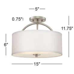 Possini Euro Design Halsted Modern Ceiling Light Semi Flush Mount Fixture 15" Wide Brushed Nickel 2-Light Oatmeal Linen Drum For Bedroom Living Room -Possini Euro Design GUEST d467f660 902a 45b3 bde3 1d30f40fac9c