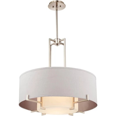 Possini Euro Design Concentric Brushed Nickel Pendant Chandelier 28" Wide Modern White Fabric Drum 4-Light For Dining Room House Foyer Kitchen Island 6 Possini Euro Design Concentric Brushed Nickel Pendant Chandelier 28" Wide Modern White Fabric Drum 4-Light For Dining Room House Foyer Kitchen Island - Image 4