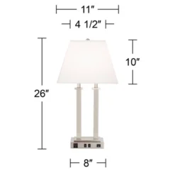 Possini Euro Design Amity Modern Table Lamp 26" High Brushed Nickel With USB And AC Power Outlet In Base White Linen Shade For Bedroom Bedside Desk -Possini Euro Design GUEST d597278f bc77 4473 a7da 053f0dde81c2
