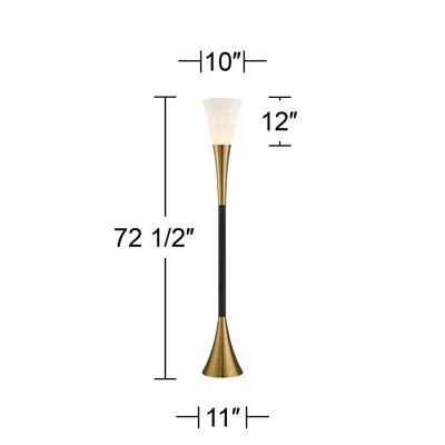 Possini Euro Design Modern Glam Style Torchiere Floor Lamp 72.5" Tall Black Antique Brass Metal White Glass Shade Living Room Reading Uplight 7 Possini Euro Design Modern Glam Style Torchiere Floor Lamp 72.5" Tall Black Antique Brass Metal White Glass Shade Living Room Reading Uplight - Image 5