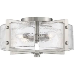 Possini Euro Design Prane Modern Industrial Ceiling Light Semi Flush Mount Fixture 17" Wide Brushed Nickel 4-Light Warped Glass For Bedroom Kitchen -Possini Euro Design GUEST d6d6f1d6 17f5 40d9 8e0f cceec1010e0d