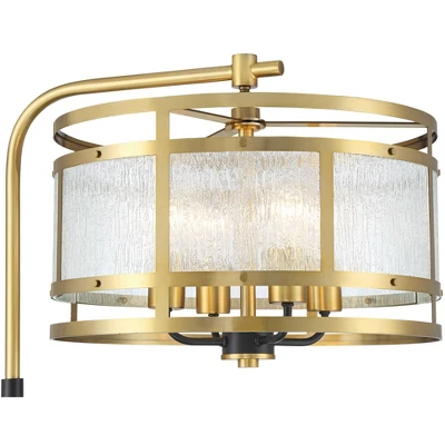 Possini Euro Design Modern Arc Floor Lamp 66" Tall Warm Gold Matte Black 4-Light Frosted Rain Pattern Glass For Living Room House 3 Possini Euro Design Modern Arc Floor Lamp 66" Tall Warm Gold Matte Black 4-Light Frosted Rain Pattern Glass For Living Room House - Image 2