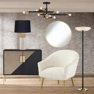 Possini Euro Design Alturus Modern Ceiling Light Semi Flush Mount Fixture 34" Wide Gloss Black Warm Brass 8-Light For Bedroom Living Room Hallway Home 10 Possini Euro Design Alturus Modern Ceiling Light Semi Flush Mount Fixture 34" Wide Gloss Black Warm Brass 8-Light For Bedroom Living Room Hallway Home - Image 8