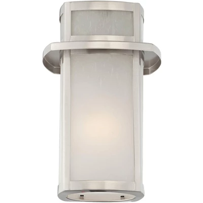 Possini Euro Design Delevan Modern Outdoor Wall Lights Fixture Set Of 2 Brushed Nickel 11 1/4" Frosted Seedy Glass For Post Exterior Barn Deck House 4 Possini Euro Design Delevan Modern Outdoor Wall Lights Fixture Set Of 2 Brushed Nickel 11 1/4" Frosted Seedy Glass For Post Exterior Barn Deck House - Image 2