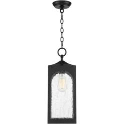 Possini Euro Design Modern Outdoor Hanging Light Fixture Matte Black Steel 19" Clear Seedy Glass Panels For Exterior House Porch -Possini Euro Design GUEST dd23e776 6213 4bd7 b53c 80faa65ccfae