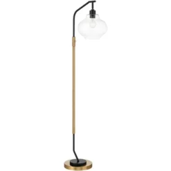 Possini Euro Design Tarrah Mid Century Modern 63" Tall Chairside Arc Floor Lamp Gold Black Metal Clear Glass Shade For Living Room House -Possini Euro Design GUEST dd7d14e1 a95a 4322 9b89 9edc5a7ad80c