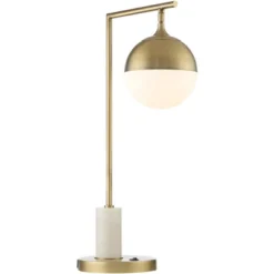 Possini Euro Design Luna Mid Century Desk Table Lamp 26 1/2" High Brass Metal With USB Charging Port Opal Glass Shade For Bedroom Living Room Bedside -Possini Euro Design GUEST ddd637ba 9df8 490e 87ee 6c0f9cf79b51