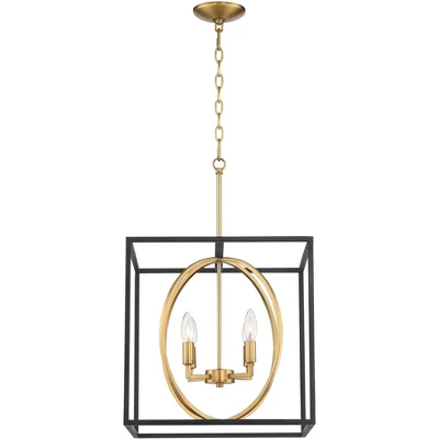 Possini Euro Design Black Warm Brass Cage Foyer Pendant Chandelier 16 1/2" Wide 4-Light Mid Century Modern For Dining Room House 7 Possini Euro Design Black Warm Brass Cage Foyer Pendant Chandelier 16 1/2" Wide 4-Light Mid Century Modern For Dining Room House - Image 5
