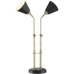Possini Euro Design Sentry Modern Mid Century Desk Lamp 23" High Black Brass With USB Charging Port LED Adjustable Cone Shade For Bedroom Living Room -Possini Euro Design GUEST e240447e 5fa7 45ac adb1 c441648f3303