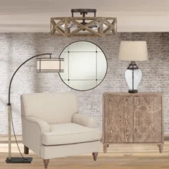 Possini Euro Design Moorcroft Modern Farmhouse Ceiling Light Semi Flush Mount Fixture 14 1/2" Wide Dark Wood Bronze 6-Light Hexagon Frame For Bedroom -Possini Euro Design GUEST e365a827 dd64 4f45 abf0 cc9e7e1dfb53