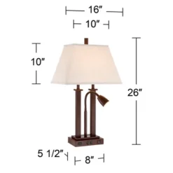 Possini Euro Design Deacon Modern Desk Table Lamp 26" High Bronze With USB And AC Power Outlet In Base LED Reading Light Oatmeal Shade For Office Desk -Possini Euro Design GUEST e3b11501 45f1 4c06 8336 fa153143d3bc