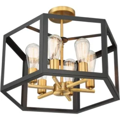 Possini Euro Design Beni Industrial Modern Farmhouse Ceiling Light Semi Flush Mount Fixture 20" Wide Antique Bronze Gold 6-Light For Bedroom Kitchen -Possini Euro Design GUEST e5447abe 632d 4b6f ac23 c5514ff02e81