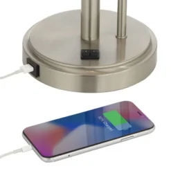 Possini Euro Design Traverse Modern Table Lamps Set Of 2 29 1/2" Tall Brushed Nickel With USB Charging Port LED Gooseneck White Drum Shade For Desk -Possini Euro Design GUEST e5e98734 7ed3 4d2c 89e5 e165f0c556bf