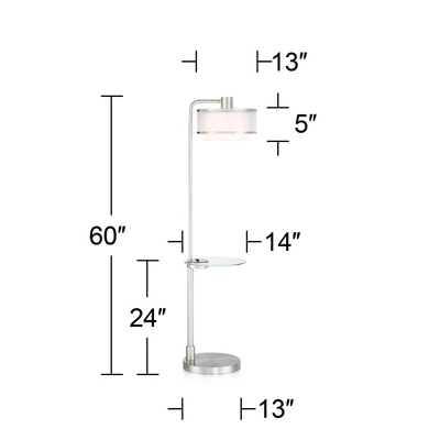 Possini Euro Design Modern Floor Lamps 60" Tall Set Of 2 With Tray Table USB Port Nickel Silver Organza White Linen Shades For Living Room 10 Possini Euro Design Modern Floor Lamps 60" Tall Set Of 2 With Tray Table USB Port Nickel Silver Organza White Linen Shades For Living Room - Image 8