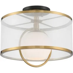 Possini Euro Design Carlyn Modern Art Deco Ceiling Light Semi Flush Mount Fixture 14" Wide Warm Brass Black Orb Organza Drum Shade For Bedroom Kitchen 13 Possini Euro Design Carlyn Modern Art Deco Ceiling Light Semi Flush Mount Fixture 14" Wide Warm Brass Black Orb Organza Drum Shade For Bedroom Kitchen -Possini Euro Design GUEST e6269b9b 9176 4435 9395 c5ba601a29d1