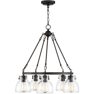 Possini Euro Design Bellis Bronze Wagon Wheel Pendant Chandelier 25" Wide Modern Clear Glass 5-Light Fixture For Dining Room House Kitchen Island Home 7 Possini Euro Design Bellis Bronze Wagon Wheel Pendant Chandelier 25" Wide Modern Clear Glass 5-Light Fixture For Dining Room House Kitchen Island Home - Image 5