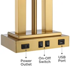 Possini Euro Design Deacon Modern Desk Table Lamp 26" High Brass With USB And AC Power Outlet In Base LED Reading Light Oatmeal Shade For Office Desk -Possini Euro Design GUEST e86964bb f5b5 4b54 9f56 02fbdcd63288