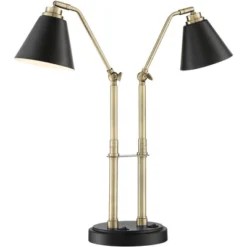 Possini Euro Design Sentry Modern Mid Century Desk Lamp 23" High Black Brass With USB Charging Port LED Adjustable Cone Shade For Bedroom Living Room -Possini Euro Design GUEST e91d5c36 9c3b 4fda 8e73 e5a8e478b0f2