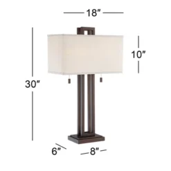 Possini Euro Design Gossard Modern Industrial Table Lamp 30" Tall Bronze With USB Charging Port White Rectangular Shade For Bedroom Living Room Office -Possini Euro Design GUEST eb87346d 0b87 415b b685 77e43ce881ff
