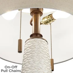 Possini Euro Design Kingston Modern Mid Century Table Lamp 32 3/4" Tall White Grooved Patterned Ceramic Taupe Drum Shade For Bedroom Living Room House -Possini Euro Design GUEST ec64909a cf72 4850 8ac8 5218ccf903c7