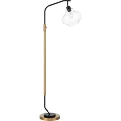 Possini Euro Design Tarrah Mid Century Modern 63" Tall Chairside Arc Floor Lamp Gold Black Metal Clear Glass Shade For Living Room House -Possini Euro Design GUEST efde68e9 8b27 44fd 877f e9ff6907c945