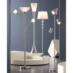Possini Euro Design Alexei Modern Torchiere Floor Lamp With Side Lights 72" Tall Brushed Nickel White Crackle Glass For Living Room Reading Bedroom -Possini Euro Design GUEST f45336dd 1c66 4491 ac18 ae886a91ebc2