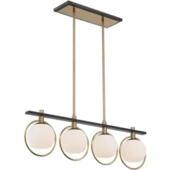 Possini Euro Design Carlyn Brass Black Linear Island Pendant Chandelier 33" Wide Modern White Glass Shade 4-Light LED Fixture For Dining Room Kitchen -Possini Euro Design GUEST f51208d1 1570 43e8 b074 e7299aff1864