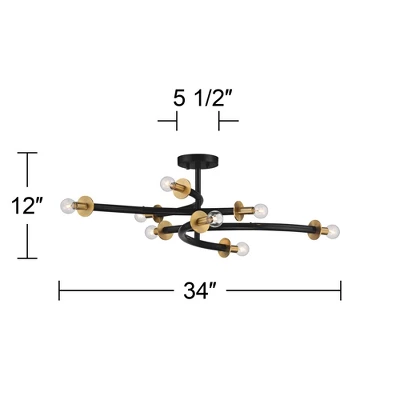 Possini Euro Design Alturus Modern Ceiling Light Semi Flush Mount Fixture 34" Wide Gloss Black Warm Brass 8-Light For Bedroom Living Room Hallway Home 9 Possini Euro Design Alturus Modern Ceiling Light Semi Flush Mount Fixture 34" Wide Gloss Black Warm Brass 8-Light For Bedroom Living Room Hallway Home - Image 7