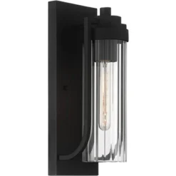 Possini Euro Design Bogata Modern Outdoor Wall Light Fixture Textured Black 15 1/2" Clear Ribbed Glass For Post Exterior Barn Deck House Porch Yard -Possini Euro Design GUEST fb44b2d2 67b3 4d07 8f2f afbaa4fc7589