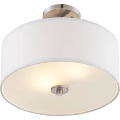 Possini Euro Design Halsted Modern Ceiling Light Semi Flush Mount Fixture 15" Wide Brushed Nickel 2-Light Oatmeal Linen Drum For Bedroom Living Room -Possini Euro Design GUEST fb5ea2b7 23eb 4186 9ae2 c19ffe763ffd