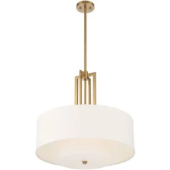 Possini Euro Design Sundry Warm Brass Pendant Chandelier 24" Wide Modern Double Drum Shades 4-Light Fixture For Dining Room House Foyer Kitchen Island -Possini Euro Design GUEST fb9356c2 83f6 4e70 a526 b05f018a6ec7