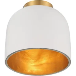 Possini Euro Design Merrick Modern Industrial Ceiling Light Flush Mount Fixture 9 1/4" Wide White Cement Gold For Bedroom Kitchen Living Room Hallway -Possini Euro Design GUEST fbc4bc1b 4c28 4878 bb3e 12a42c5582f7