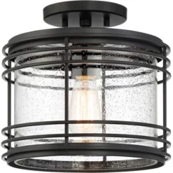 Possini Euro Design Modern Semi Flush Mount Outdoor Ceiling Light Fixture Black Geometric 11" Clear Seedy Glass For Exterior House Porch Patio Deck -Possini Euro Design GUEST fce04939 7e83 4eb6 b6f7 bb35956ecf8f