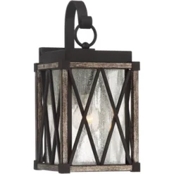 Possini Euro Design Brawley Rustic Industrial Outdoor Wall Light Fixture Bronze Wood Grain 13 1/2" Clear Seedy Glass For Post Exterior Barn Deck House -Possini Euro Design GUEST fddb185d 2a6f 48db a6db 5392c2aad276